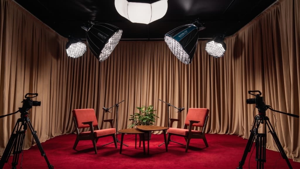 Studio with beige curtains