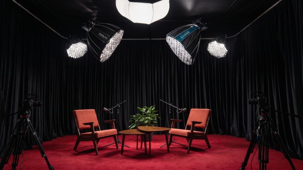Studio with black curtains